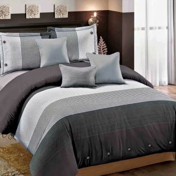 Duvet Cover Set of 3, Striped Black Gray